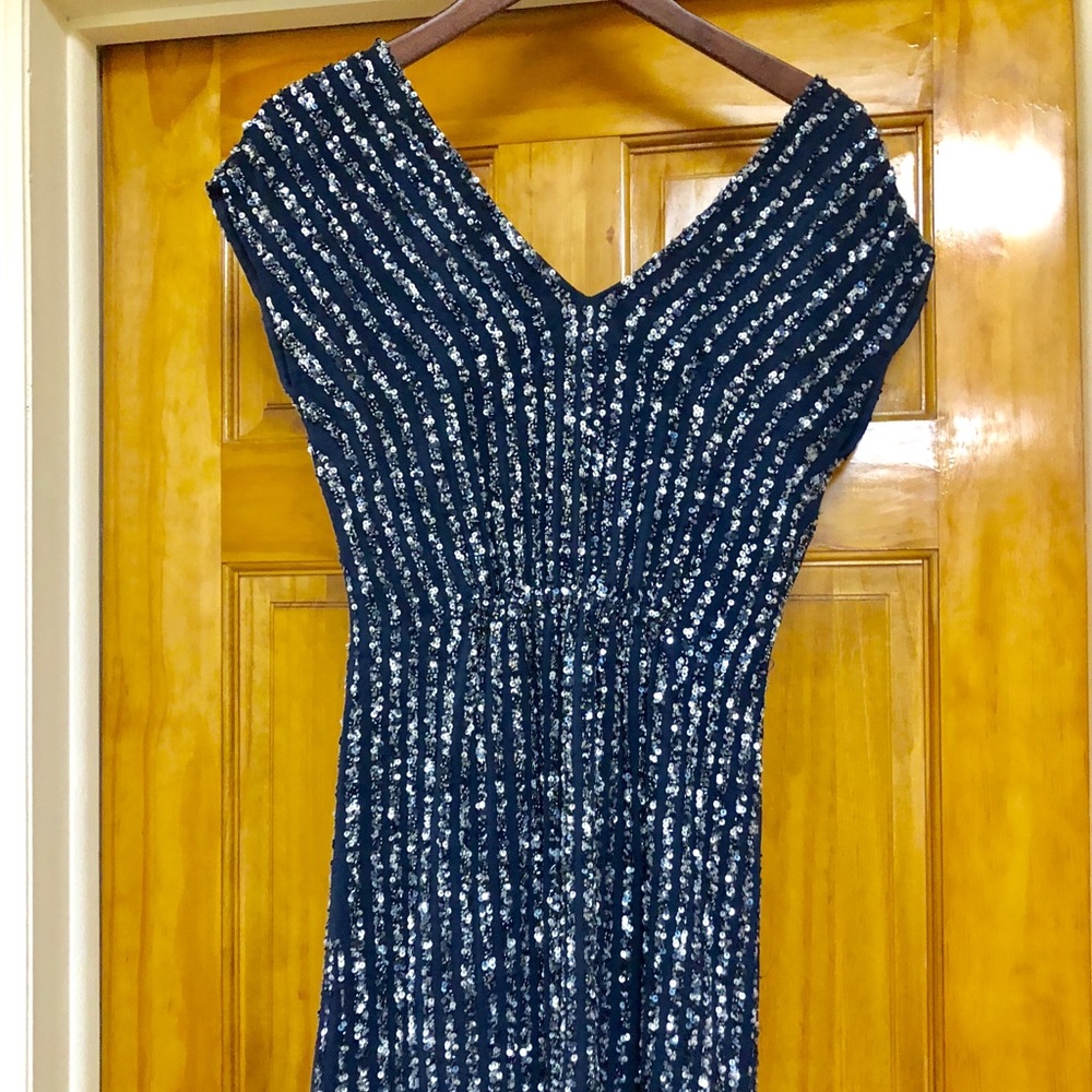 ABS Allen B Schwartz Sequined V Neck Mini Dress